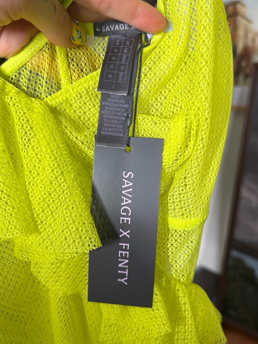 Savage X Fenty Neon Lime Ruffle One-Shoulder Maxi Dress - Picture 5 of 5